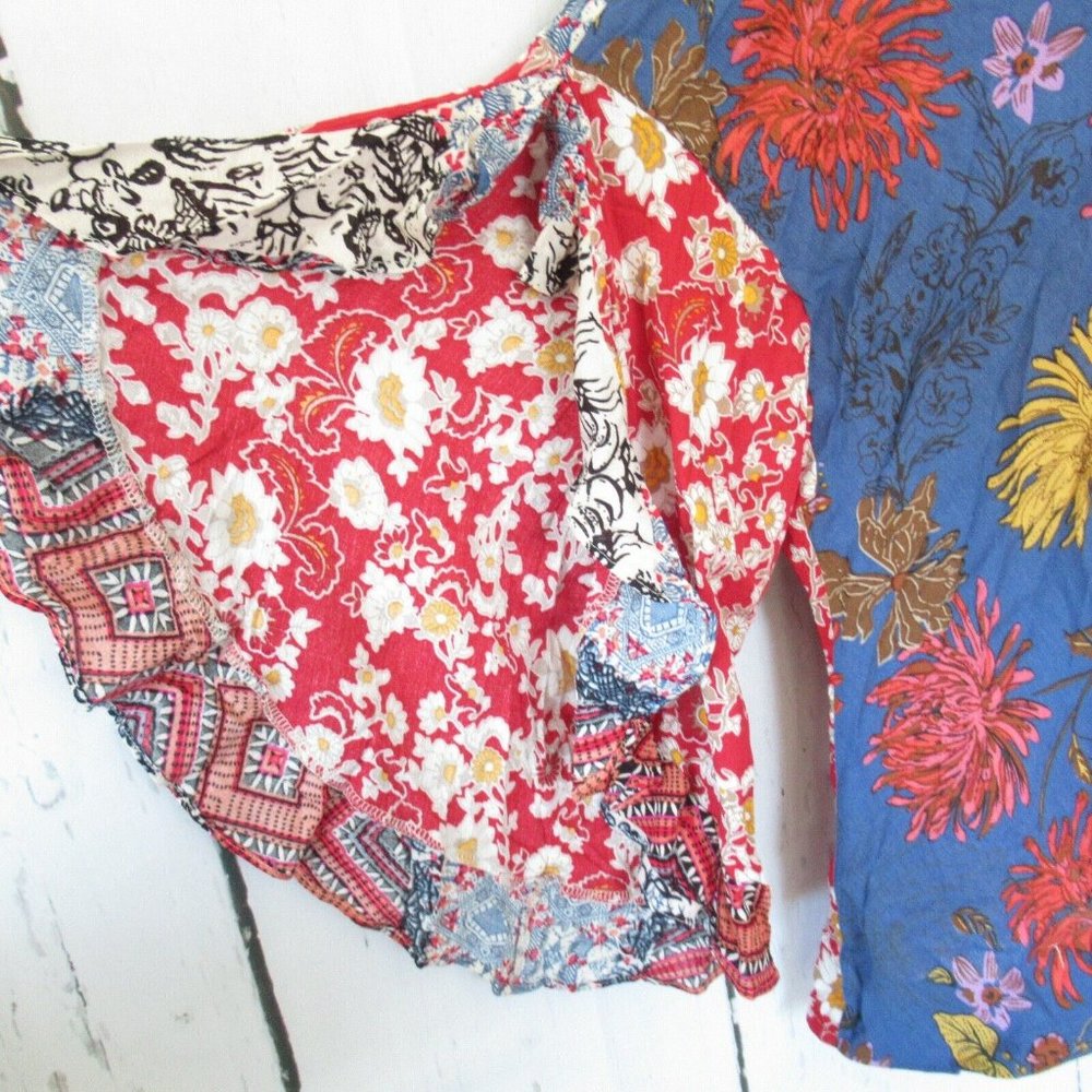 Umgee Top Mixed Floral Ruffle Sleeve Ruffle Boho - Picture 6 of 8